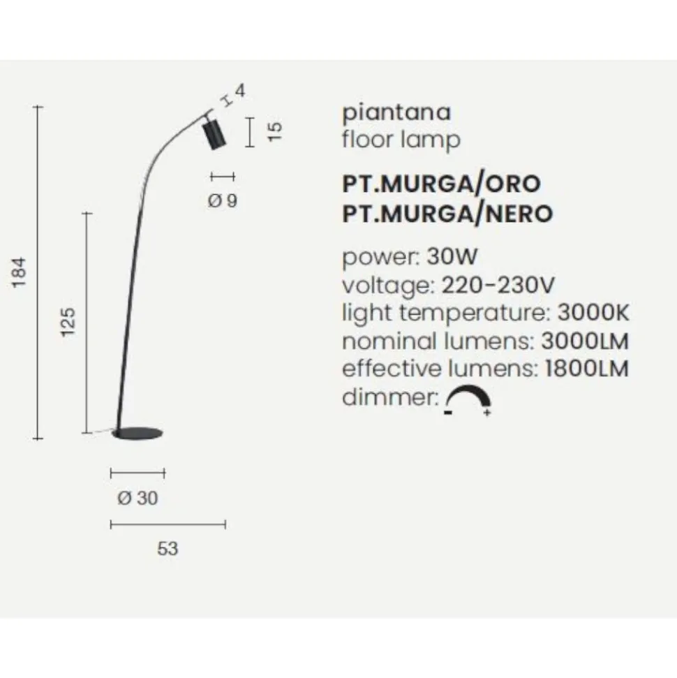 Pt murga ondaluce piantana nera doppia illuminazione led 3000k