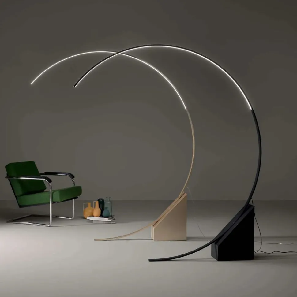Pt rune ondaluce piantana ad arco design moderno led 3000k oro