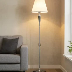 Pt villa ondaluce piantana lampada da terra cromo dettagli vetro paralume tessuto