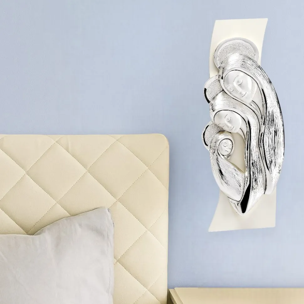Quadretto camera da letto sacra famiglia 16x6 avorio argento