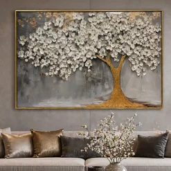 Quadro albero decorato 120x80 cornice oro decoro resina lucido