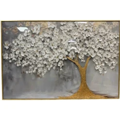 Quadro albero decorato 120x80 cornice oro decoro resina lucido