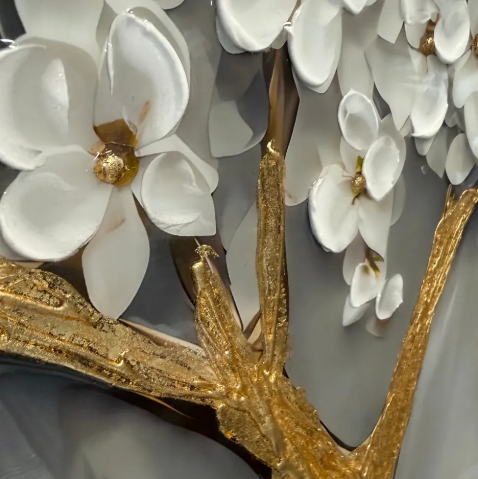 Quadro albero decorato 120x80 cornice oro decoro resina lucido