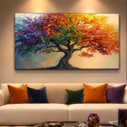 Quadro albero della vita multicolor 77x143 cm stampa con decoro a rilievo