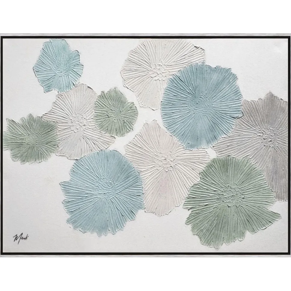Quadro astratto fiori colorati 92x122 cm cornice nero argento