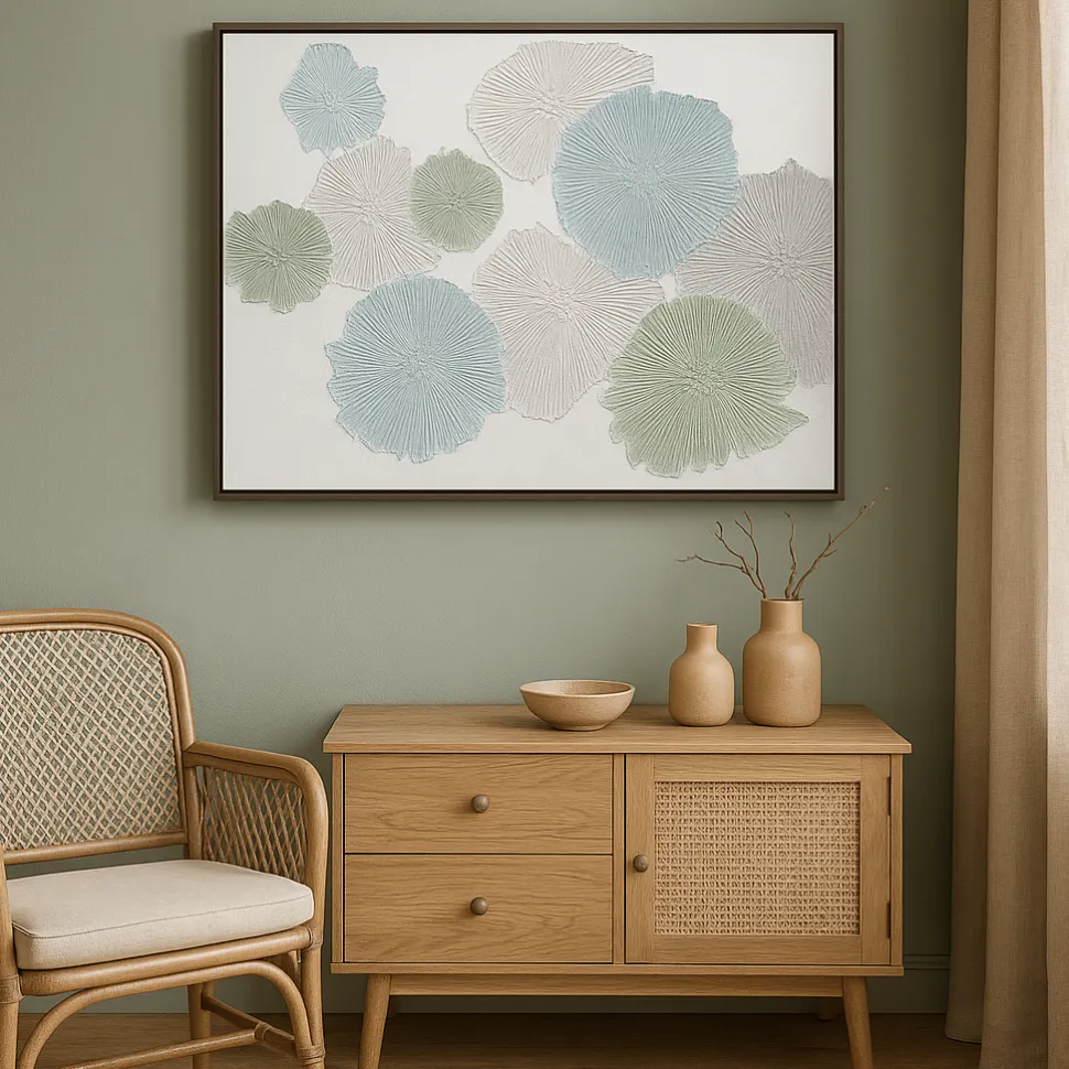 Quadro astratto fiori colorati 92x122 cm cornice nero argento