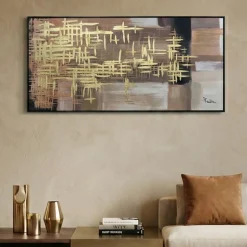 Quadro astratto gioco dorato 120x60 per soggiorno
