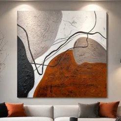 Quadro astratto linea e materia 80x80 moderno dipinto a rilievo