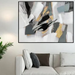 Quadro astratto moderno cornice nera 120x90 per soggiorno