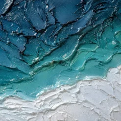 Quadro astratto moderno confine acqua materico a rilievo 80x120 cm