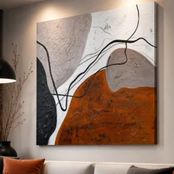Quadro astratto moderno linea e materia 120x120 per salone