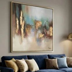 Quadro astratto moderno oro 100x100 per soggiorno