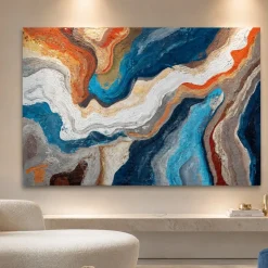 Quadro astratto moderno onde di colore 100x150 cm dipinto materico a rilievo per soggiorno