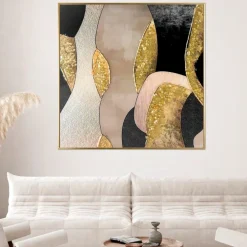 Quadro astratto moderno resina lucido cornice oro 90x90