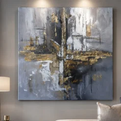 Quadro astratto moderno tracce di luce 80x80 cm dipinto a rilievo