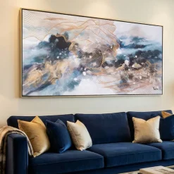 Quadro astratto moderno 150x70 infinito cornice oro per soggiorno