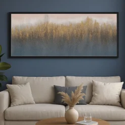 Quadro astratto moderno 65x150 cm materico cornice legno nero e argento