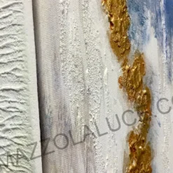 Quadro astratto moderno 122x72 azzurro bianco oro per soggiorno