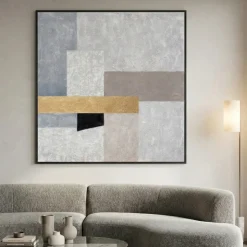 Quadro astratto quadrato 100x100 cm cornice nera dipinto a mano