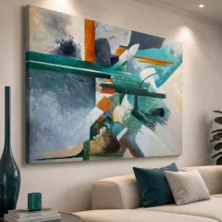 Quadro astratto rotte turchesi 100x150 cm moderno dipinto materico a rilievo