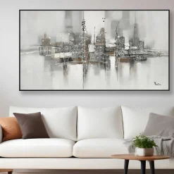 Quadro astratto silver materico moderno con cornice 150x80