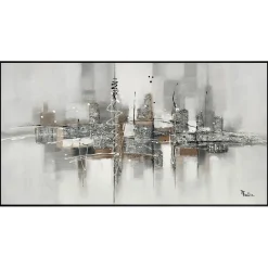 Quadro astratto silver materico moderno con cornice 150x80