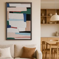 Quadro astratto su tela 60x120 verticale cornice legno nero