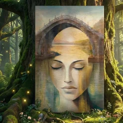 Quadro astratto 50x70 anima femminile particolari dorati