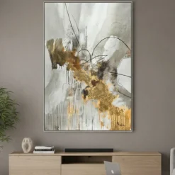 Quadro astratto 80x120 cm grigio e oro cornice grigia