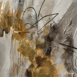 Quadro astratto 80x120 cm grigio e oro cornice grigia