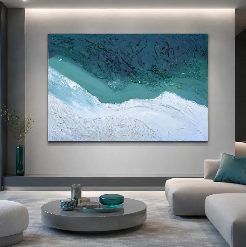 Quadro astratto 100x150 cm moderno materico confine acqua