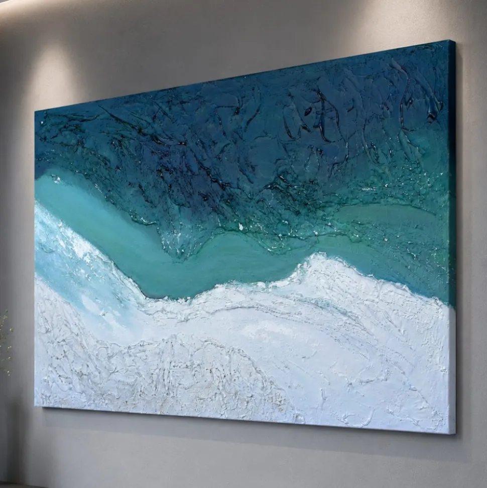 Quadro astratto 100x150 cm moderno materico confine acqua