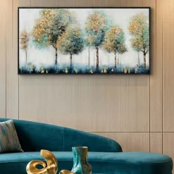 Quadro moderno con cornice nera 150x70 cm foresta decorata