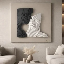 Quadro moderno coppia stilizzata 50x50 nero nocciola bongeli preziosi