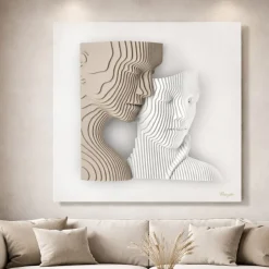 Quadro moderno coppia stilizzata bianco nocciola 50x50 bongelli preziosi