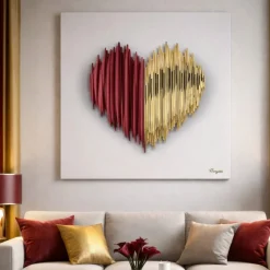 Quadro moderno cuore stilizzato 50x50 marmorino 3d bongelli preziosi