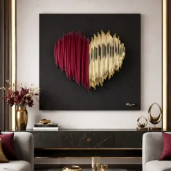 Quadro moderno cuore stilizzato 50x50 bero rosso oro bongelli preziosi