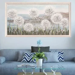 Quadro moderno dipinto 68x128 campo fiorito per soggiorno