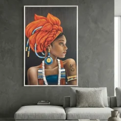 Quadro moderno donna etnica 60x90 cornice bianca