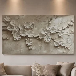 Quadro moderno fiori bianchi 77x143 dipinto su tela