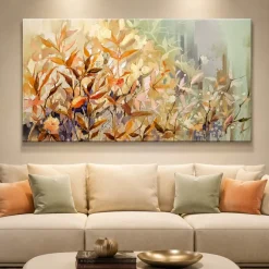 Quadro moderno floreale astratto 77x143 cm stampa con decoro a rilievo