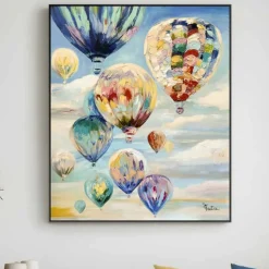 Quadro moderno mongolfiere in volo dipinto su tela 100x120