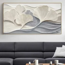 Quadro moderno onde di ginkgo tela dipinta con cornice 150x80