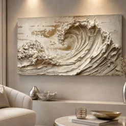 Quadro moderno stampa su tela onde beige 77x143