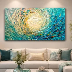 Quadro moderno vortice multicolor 77x143 stampa con decoro a rilievo