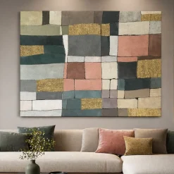 Quadro mosaico moderno dipinto 120x160 cm applicazioni in oro