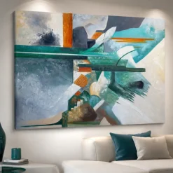 Quadro rotte turchesi 80x120 cm astratto moderno dipinto a rilievo materico