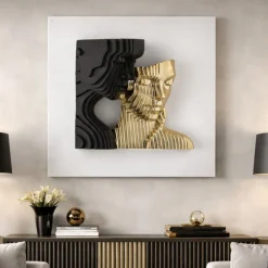 Quadro scultura coppia stilizzata bianco nero oro 50x50 bongelli preziosi