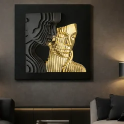 Quadro scultura coppia stilizzata oro nero 50x50 moderno bongelli preziosi