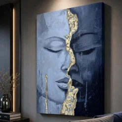 Quadro sguardo interiore 100x150 cm materico dipinto a rilievo per salone